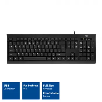 ACT Business πληκτρολόγιο USB (Qwerty/US-Layout), Full-Size (100 %), ενσύρματο, USB, μεμβράνης, QWERTY, μαύρο