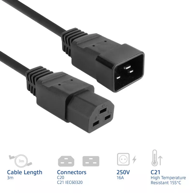Καλώδιο τροφοδοσίας ACT C20–C21 IEC60320 μαύρο 3 m, 16 A, 250 V