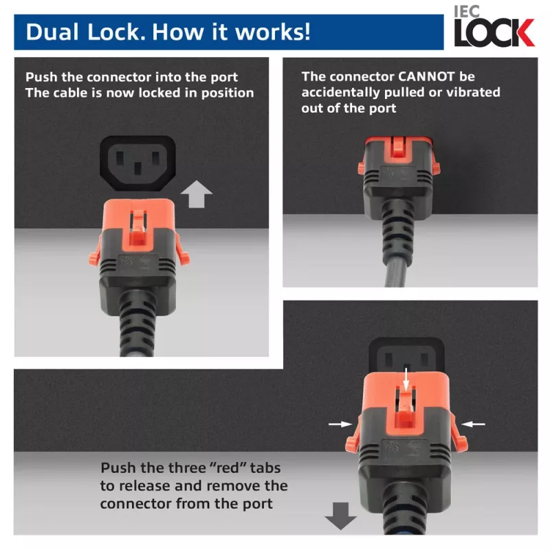 ACT καλώδιο τροφοδοσίας C14 IEC Lock+ Dual Locking - C15 IEC Lock+ μαύρο 1 m, PC3868