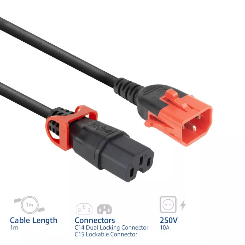 ACT καλώδιο τροφοδοσίας C14 IEC Lock+ Dual Locking - C15 IEC Lock+ μαύρο 1 m, PC3868