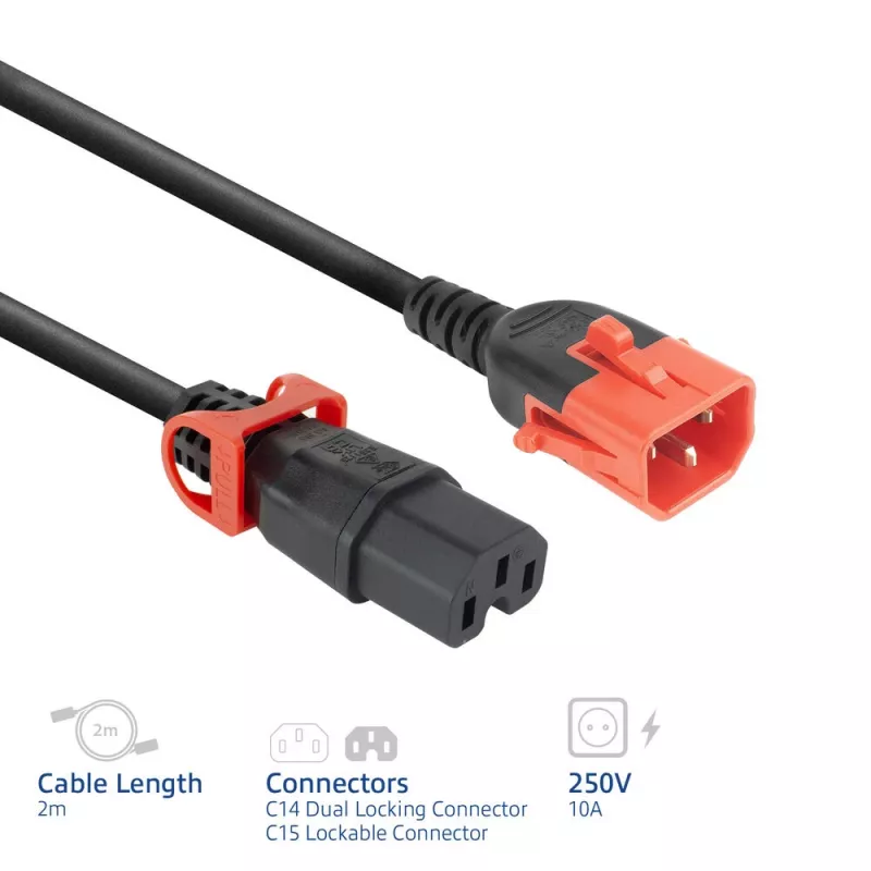 ACT καλώδιο τροφοδοσίας C14 IEC Lock+ Dual Locking - C15 IEC Lock+ μαύρο 2 m, PC3872
