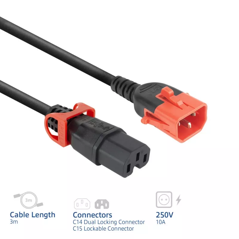 ACT καλώδιο τροφοδοσίας C14 IEC Lock+ Dual Locking - C15 IEC Lock+ μαύρο 3 m, PC3876