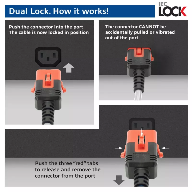 ACT καλώδιο τροφοδοσίας C14 IEC Lock+ Dual Locking - C15 IEC Lock+ λευκό 3 m, PC3879