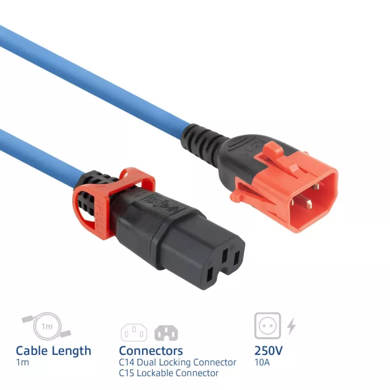 ACT καλώδιο τροφοδοσίας C14 IEC Lock+ Dual Locking - C15 IEC Lock+ μπλε 1 m, PC3870