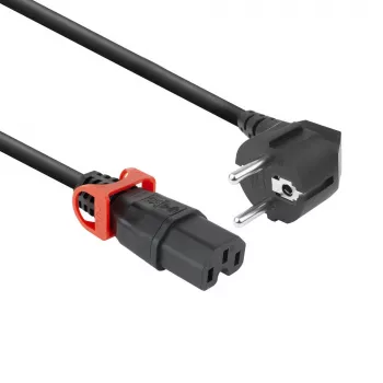 Καλώδιο τροφοδοσίας ACT CEE 7/7 (γωνιακό) σε IEC C15 Lock+ μαύρο, 3 m, 10 A, 250 V