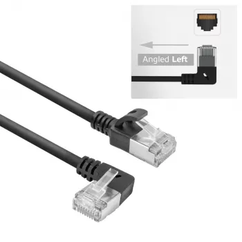 ACT μαύρο 1 m U/FTP CAT6A LSZH Slimline καλώδιο patch με βύσματα RJ45 90° γωνιακό αριστερά σε ευθύ