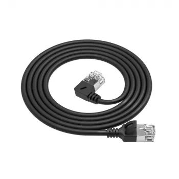 ACT μαύρο 3 m U/FTP CAT6A LSZH Slimline καλώδιο patch με βύσματα RJ45 90° γωνιακό αριστερά σε ευθύ