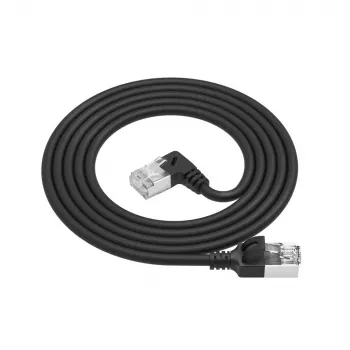 ACT μαύρο 0,5 m U/FTP CAT6A LSZH Slimline καλώδιο patch με βύσματα RJ45 90° γωνιακό δεξιά σε ευθύ