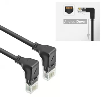 ACT μαύρο 0,25 μέτρα U/UTP CAT6A LSZH Slimline καλώδιο patch με βύσματα RJ45 90° γωνιακό προς τα κάτω σε 90° γωνιακό προς τα κάτω