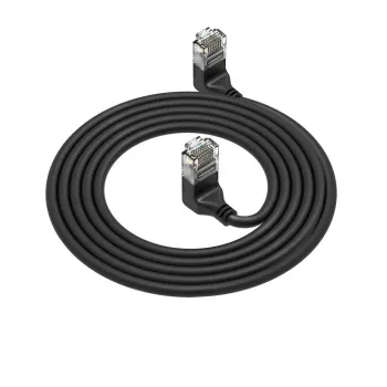ACT μαύρο 3 μέτρα U/UTP CAT6A LSZH Slimline καλώδιο patch με βύσματα RJ45 90° γωνιακό προς τα πάνω σε 90° γωνιακό προς τα πάνω