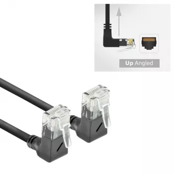 ACT μαύρο 1,5 m U/UTP CAT6A LSZH Slimline καλώδιο patch με βύσματα RJ45 90° γωνιακό προς τα πάνω σε 90° γωνιακό προς τα πάνω