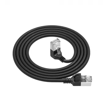 ACT μαύρο 3 m U/FTP CAT6A LSZH Slimline καλώδιο patch με βύσματα RJ45 90° γωνιακό προς τα κάτω σε ευθύ