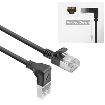 ACT μαύρο 3 m U/FTP CAT6A LSZH Slimline καλώδιο patch με βύσματα RJ45 90° γωνιακό προς τα κάτω σε ευθύ