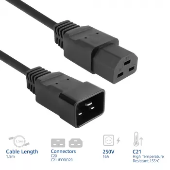 Καλώδιο τροφοδοσίας ACT C20–C21 IEC60320 μαύρο 1,5 m, 16 A, 250 V