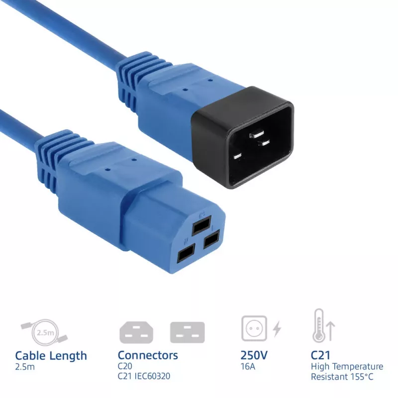 Καλώδιο τροφοδοσίας ACT C20–C21 IEC60320 μπλε 16A 250V 2,5m