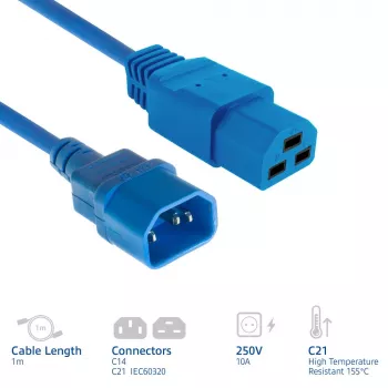 Καλώδιο τροφοδοσίας ACT C14 σε C21 IEC60320 μπλε 1 m, 250 V 10 A