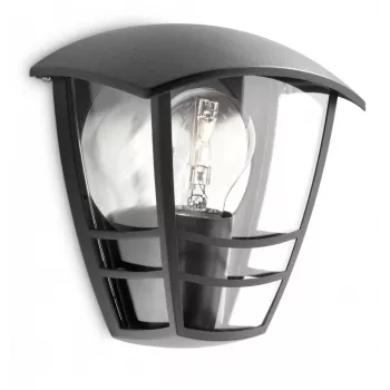 Επιτοίχιο φωτιστικό Philips myGarden Creek 60W E27 χωρίς λαμπτήρα, εξωτερικό επιτοίχιο φωτιστικό, μαύρο, μέταλλο, IP44, κήπος, βεράντα, II
