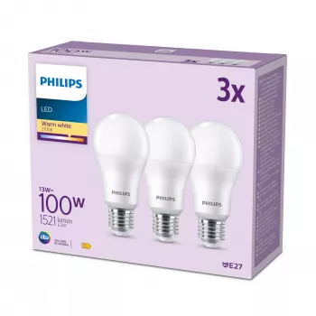 Λαμπτήρας Philips 100W A65 E27 x3, 13 W, 100 W, E27, 1521 lm, 15000 h, θερμό λευκό
