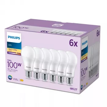 Λαμπτήρας Philips 100W A65 E27 x6, 13 W, 100 W, E27, 1521 lm, 15000 h, θερμό λευκό