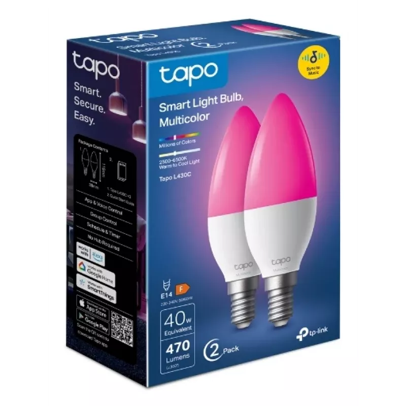 TP-Link Tapo L430C έξυπνος λαμπτήρας, συσκευασία 2 τεμ., πολύχρωμο, E14