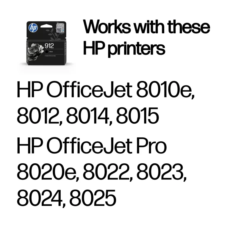 HP 912 Μαύρο Γνήσιο μελανοδοχείο, Μαύρο, 1 τεμ., 250 σελίδες