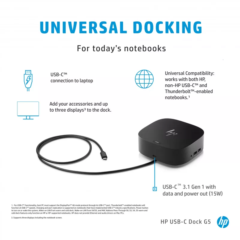 HP USB-C Dock G5 Ενσύρματο USB 3.2 Gen 1 Type-C μαύρο 100W