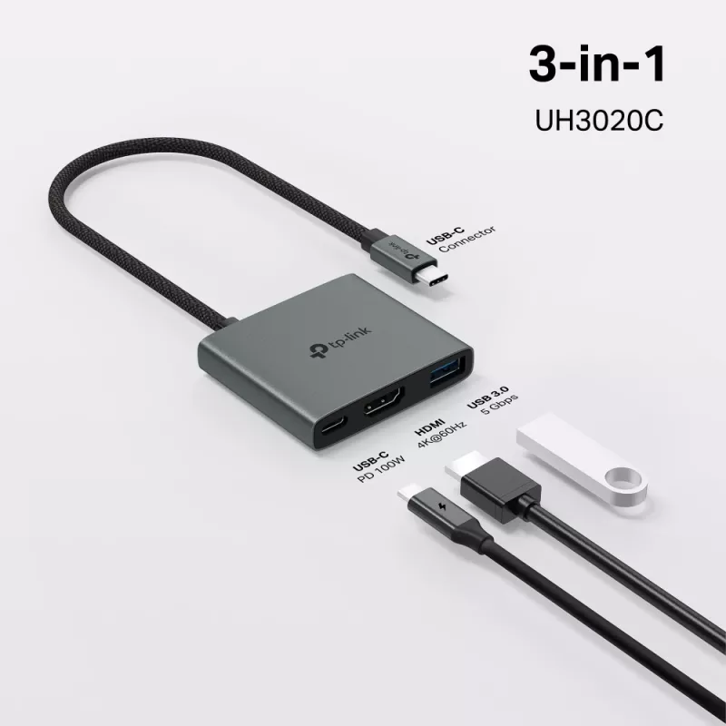 TP-Link UH3020C Hub διασύνδεσης USB Type-C 5000 Mbit/s γκρι