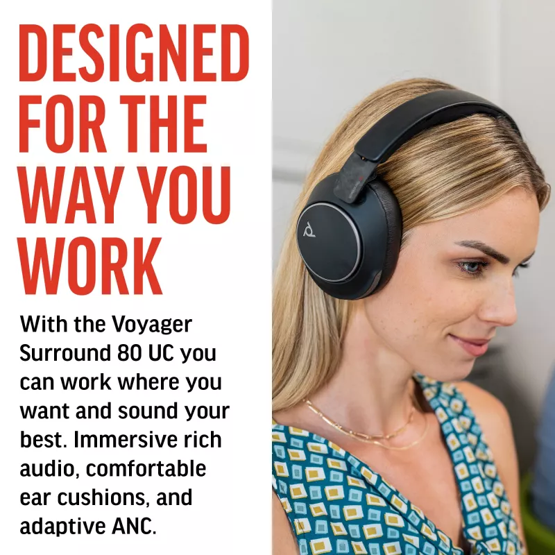 Headset POLY Voyager Surround 80 UC Ασύρματο Bluetooth Μουσική Καθημερινό Μαύρο
