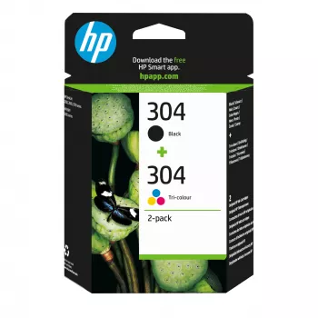 HP 304 Συσκευασία 2 τεμ. Μαύρο/Τρίχρωμο Γνήσια Μελάνια εκτυπωτή, Μαύρο, Κυανό, Ματζέντα, Κίτρινο, Pigment ink, 2 τεμ., 120 σελίδες, 100 σελίδες
