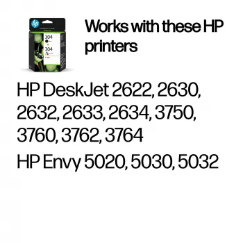 HP 304 Συσκευασία 2 τεμ. Μαύρο/Τρίχρωμο Γνήσια Μελάνια εκτυπωτή, Μαύρο, Κυανό, Ματζέντα, Κίτρινο, Pigment ink, 2 τεμ., 120 σελίδες, 100 σελίδες