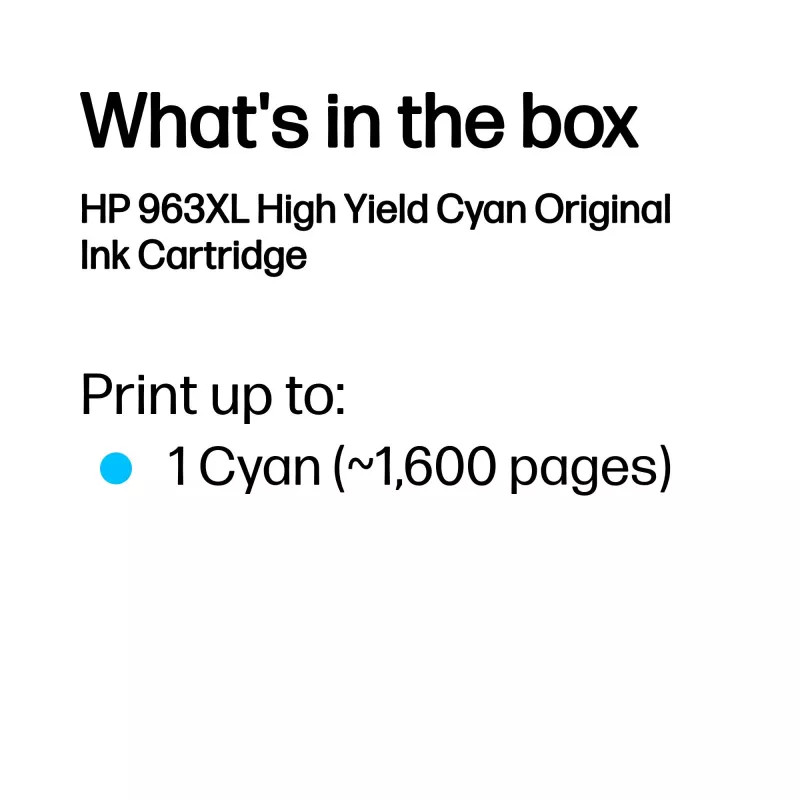 HP 963XL High Yield Κυανό Γνήσιο Μελάνι εκτυπωτή, Κυανό, 1 τεμ., 1600 σελίδες