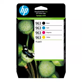 HP 963 συσκευασία 4 τεμ. μαύρο/κυανό/ματζέντα/κίτρινο γνήσια δοχεία μελανιού