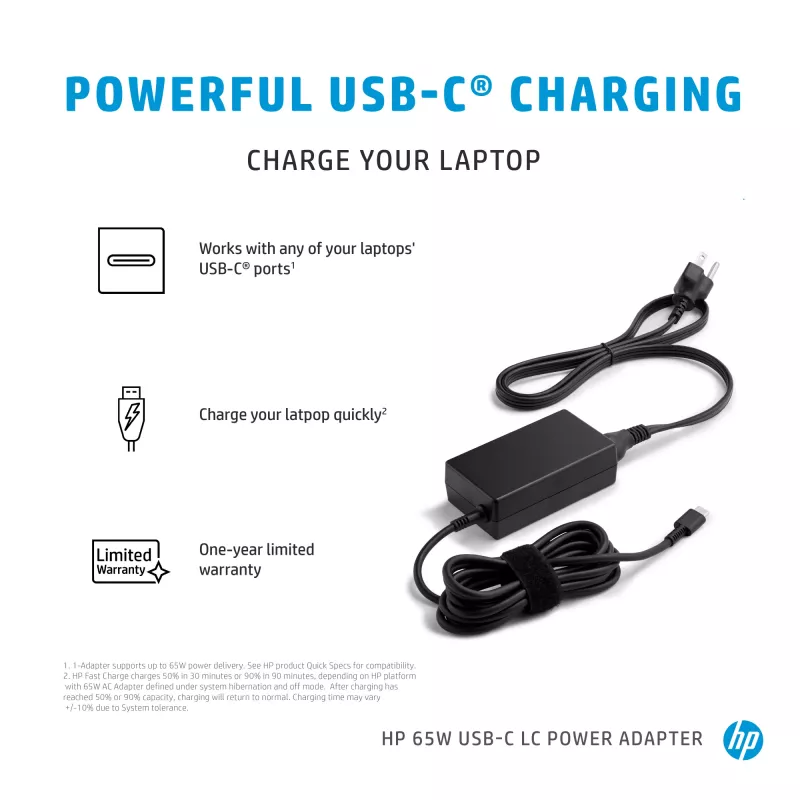 HP 65W USB-C LC τροφοδοτικό laptop εσωτερικού χώρου 65W μαύρο