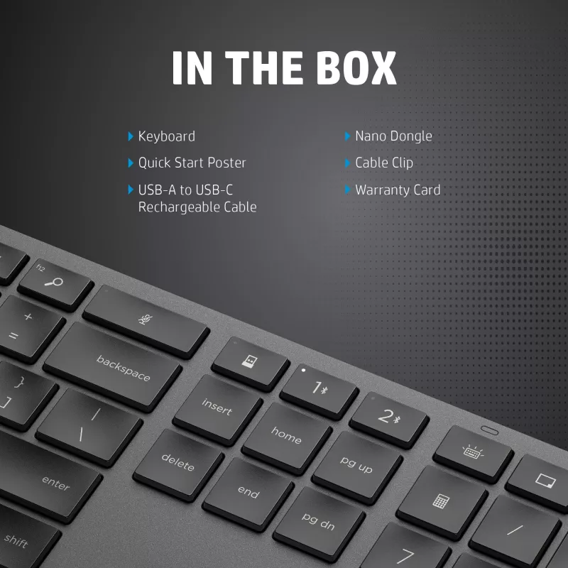 Ασύρματο Πληκτρολόγιο Full-Size HP 975 — RF Wireless + Bluetooth, Μαύρο, Διάταξη 100%