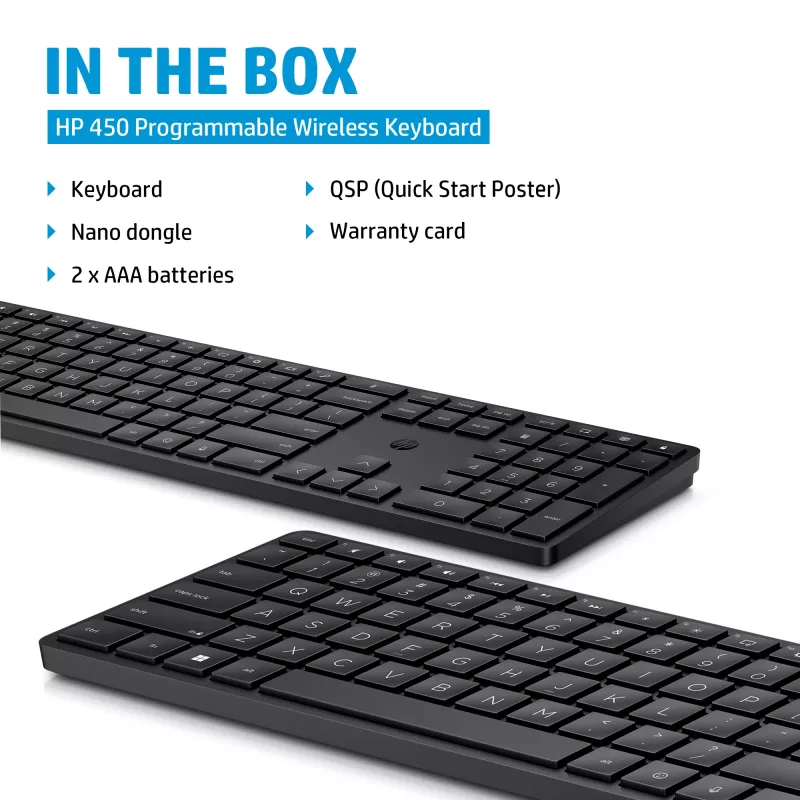 HP 450 Προγραμματιζόμενο ασύρματο πληκτρολόγιο Full-size RF Wireless USB Μαύρο