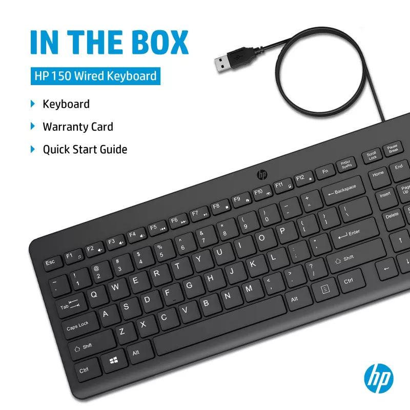 HP 150 Ενσύρματο Πληκτρολόγιο Full-Size USB Μαύρο 664R5AA#ABD