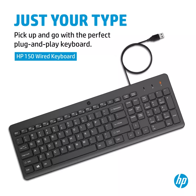 HP 150 Ενσύρματο Πληκτρολόγιο Full-Size USB Μαύρο 664R5AA#ABD