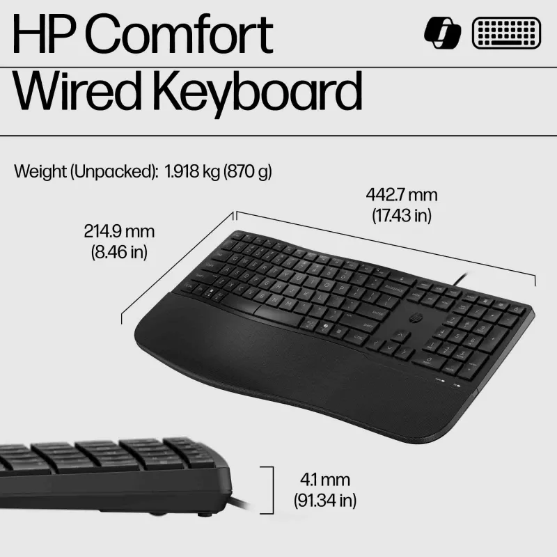 HP 480 Comfort Ενσύρματο Πληκτρολόγιο Full-Size USB Μαύρο 1,5 m