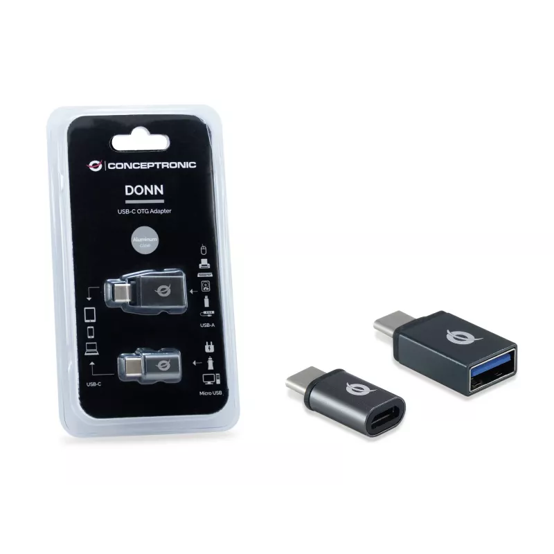 Conceptronic DONN04G USB-C σε USB A/MicroB OTG Προσαρμογέας συσκευασία 2 τεμ., 10Gbps (C-A), 480Mbps (C-MicroUSB)