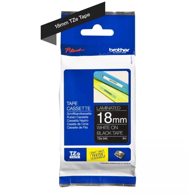 Ταινία πλαστικοποίησης Brother TZe345 18mm Λευκό σε Μαύρο