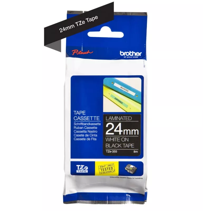 Ταινία ετικετών Brother TZe355 24mm Λευκό σε Μαύρο