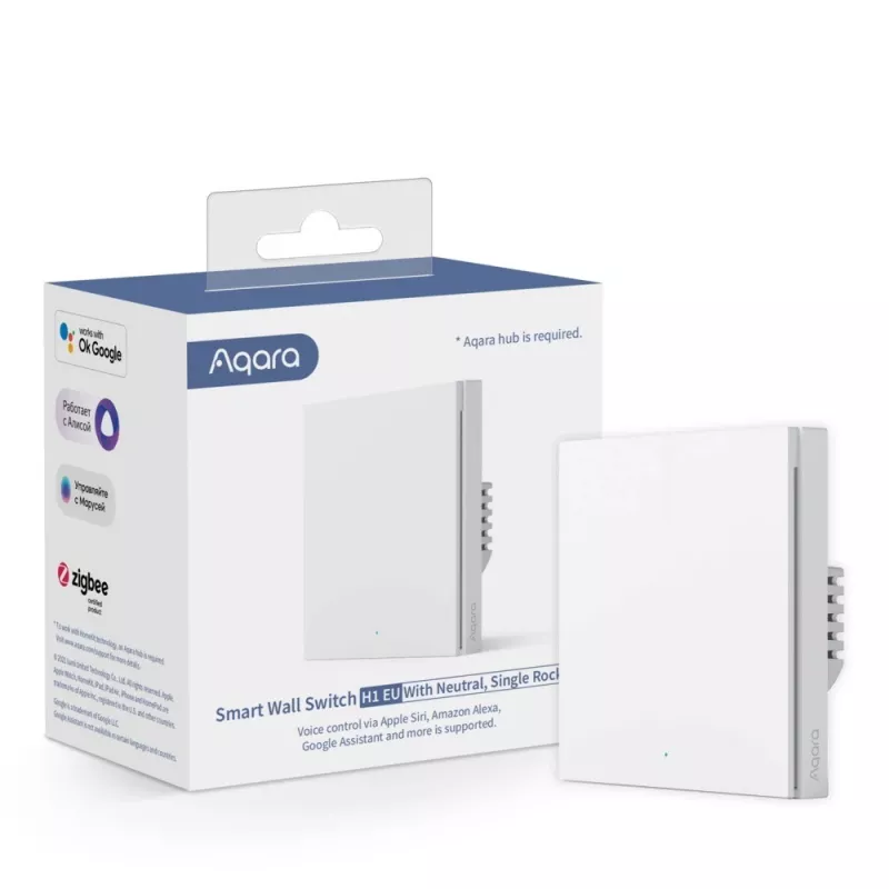 Aqara Smart Διακόπτης τοίχου H1 EU, Μονός διακόπτης, Με ουδέτερο, WS-EUK03
