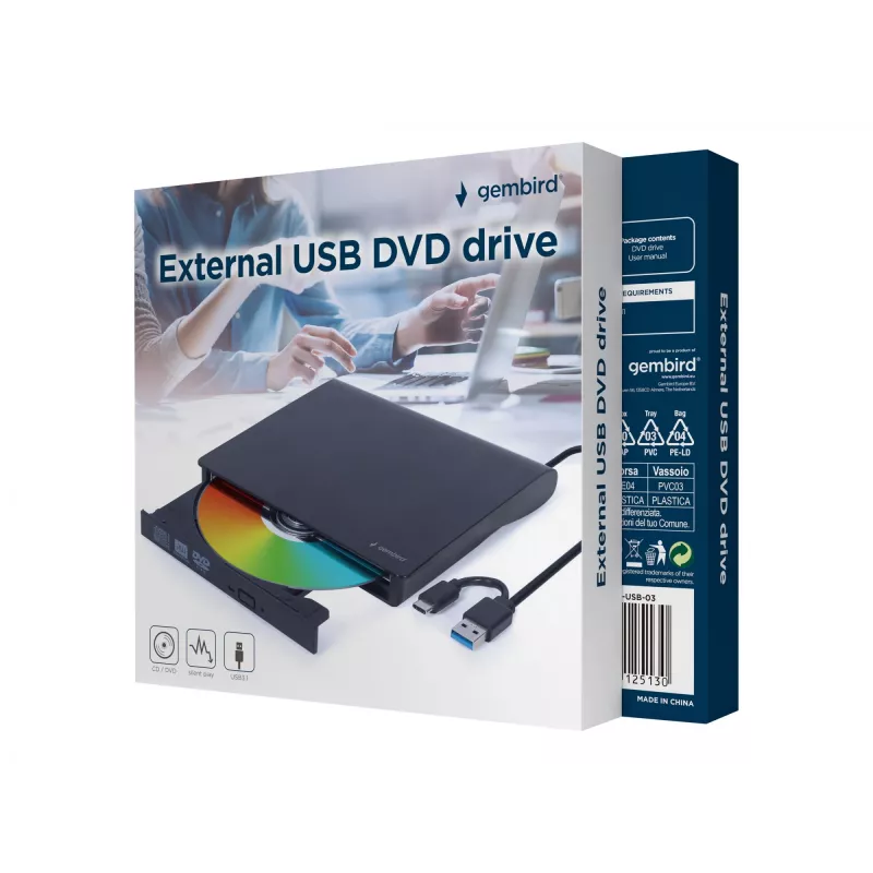 Gembird DVD-USB-03 εξωτερικός οδηγός DVD USB, μαύρο
