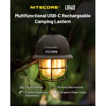 Φανάρι κάμπινγκ με τροφοδοσία USB Nitecore LR40 100 lm Ελιά