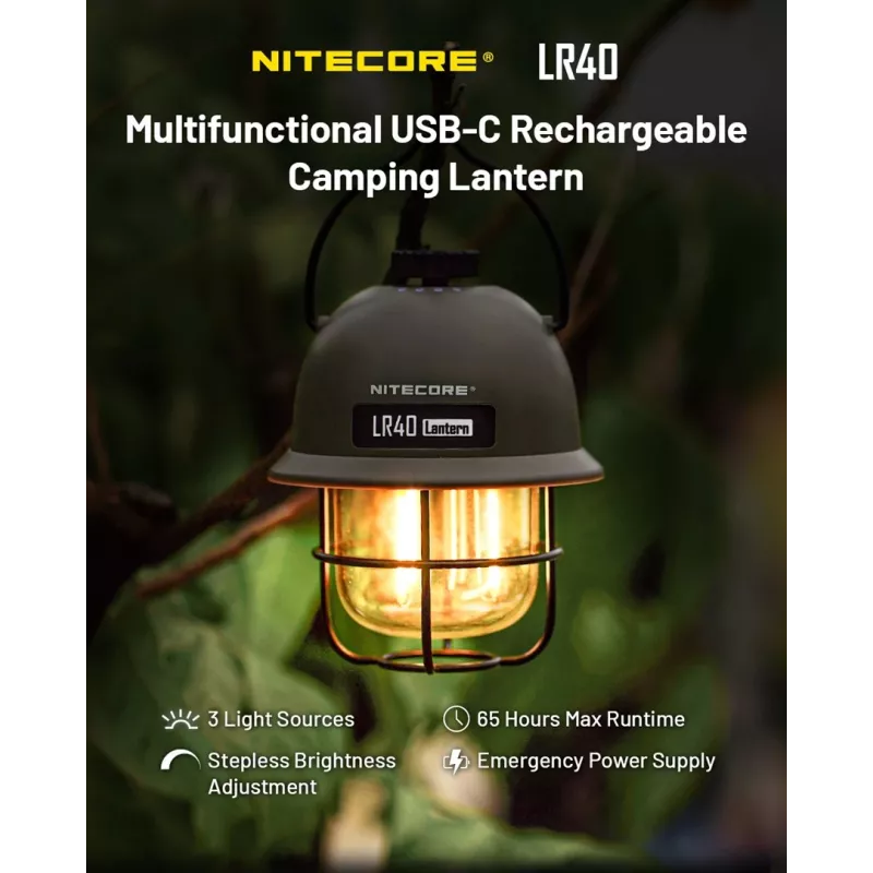 Φανάρι κάμπινγκ με τροφοδοσία USB Nitecore LR40 100 lm Ελιά