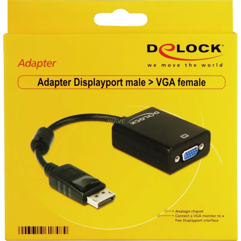 DeLOCK 61848 Προσαρμογέας καλωδίου βίντεο 0,125 m VGA (D-Sub) DisplayPort Μαύρο