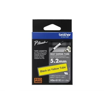 Θερμοσυστελλόμενο μακαρόνι Brother HSe-611E, 5,2 mm x 1,5 m, μαύρο σε κίτρινο