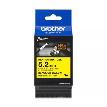Θερμοσυστελλόμενο μακαρόνι Brother HSe-611E, 5,2 mm x 1,5 m, μαύρο σε κίτρινο