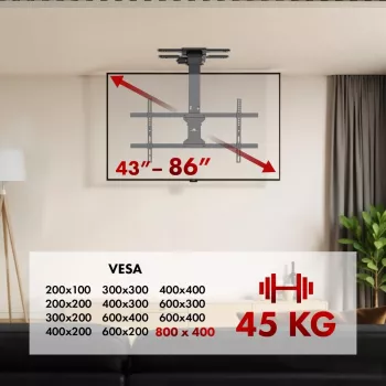 Βάση TV οροφής MACLEAN MC-110 T για τηλεοράσεις 43–86 ιντσών, VESA έως 800×400, μέγιστο φορτίο 45 kg