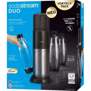Συσκευή παρασκευής ποτών SODASTREAM DUO Μαύρο Ανοξείδωτο — Συσκευή ανθρακούχου νερού για το σπίτι